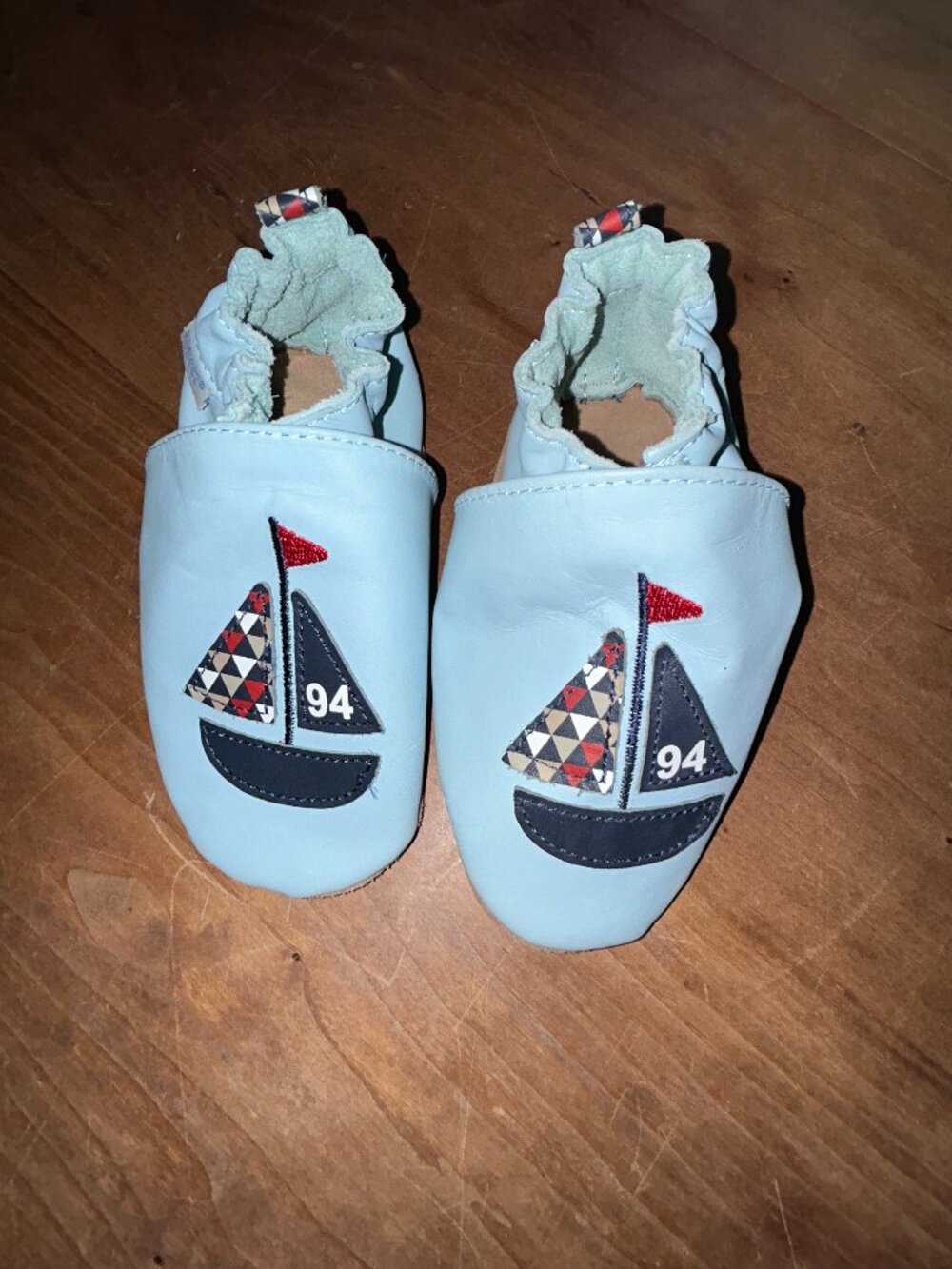 Robeez Baby Soft Sole Shoes, 18-24m, Light Blue Sailboat, Leather Slip on